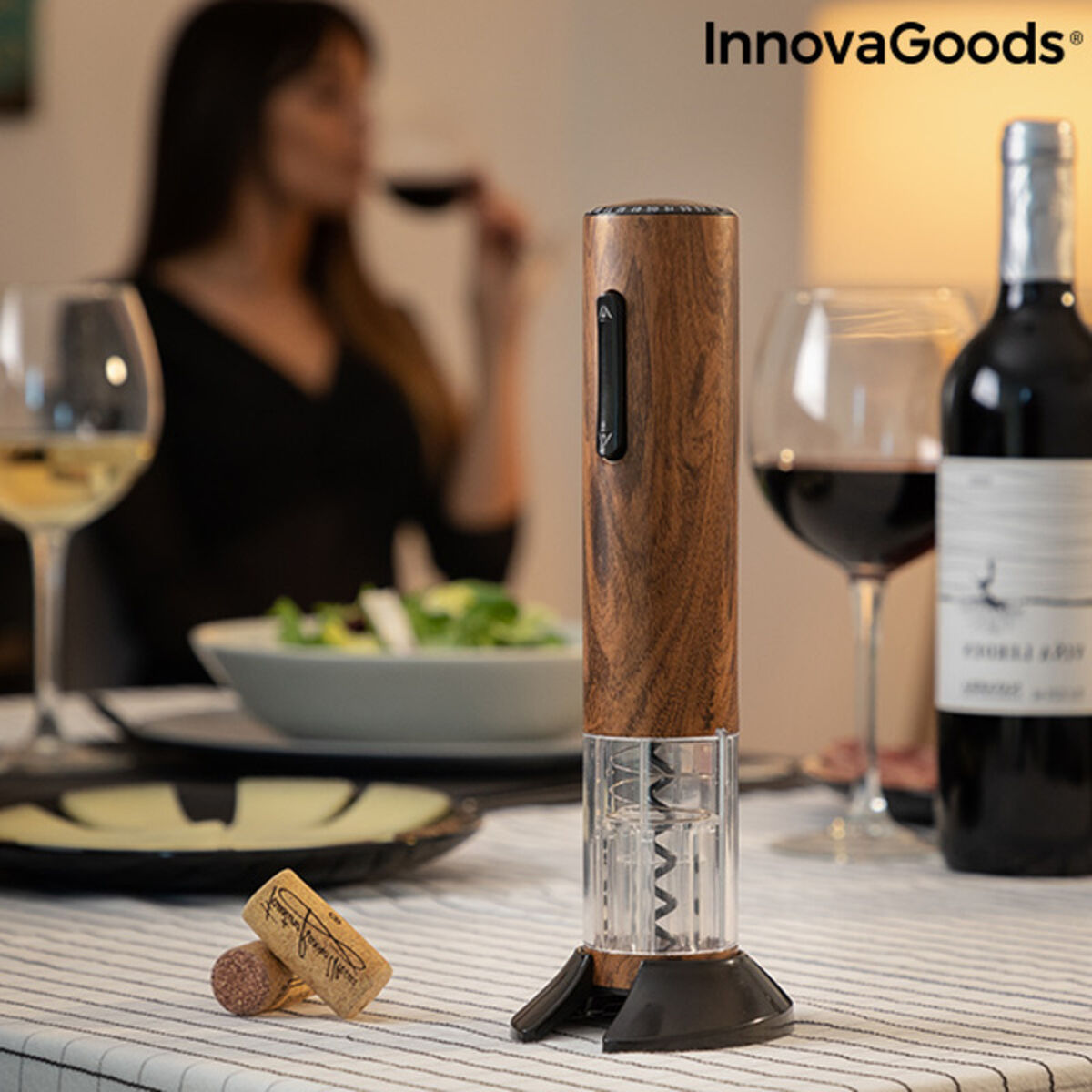 Sacacorchos Automático Recargable Efecto Madera Corkout InnovaGoods