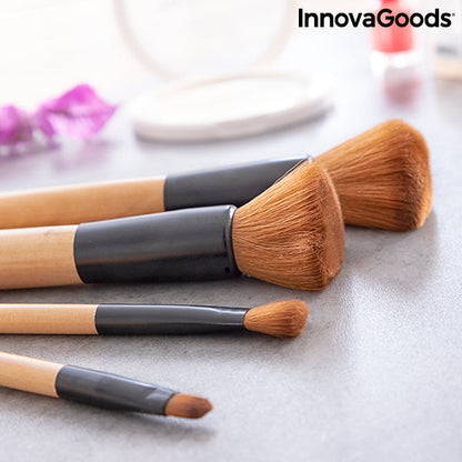 Set de Brochas de Maquillaje de Madera con Funda de Transporte Miset InnovaGoods 5 Piezas