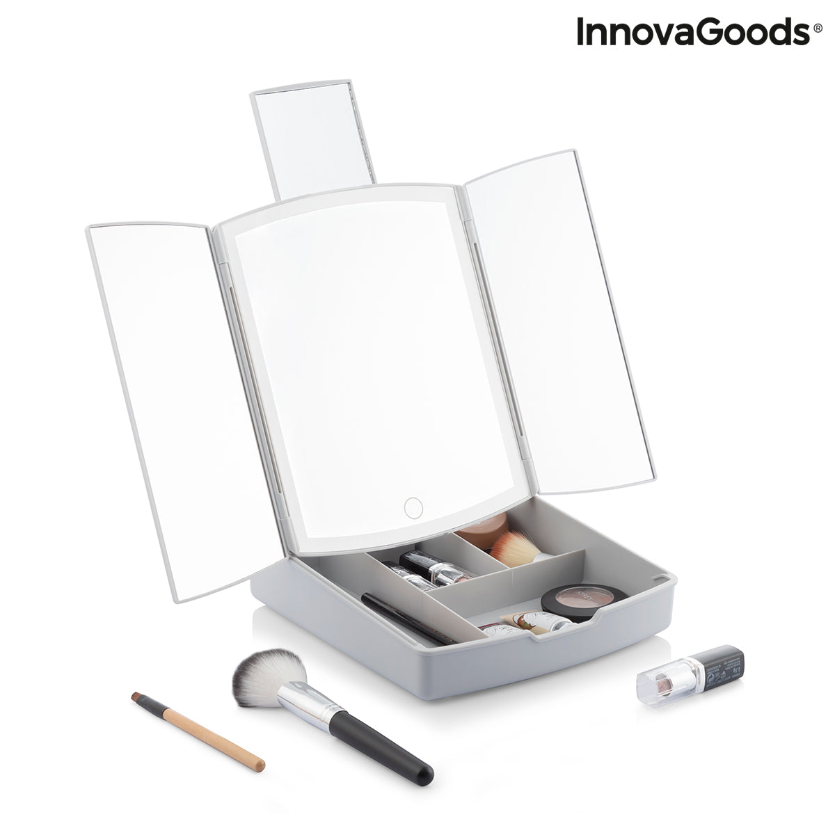 Espejo LED Plegable con Organizador de Maquillaje 3 en 1 Panomir InnovaGoods